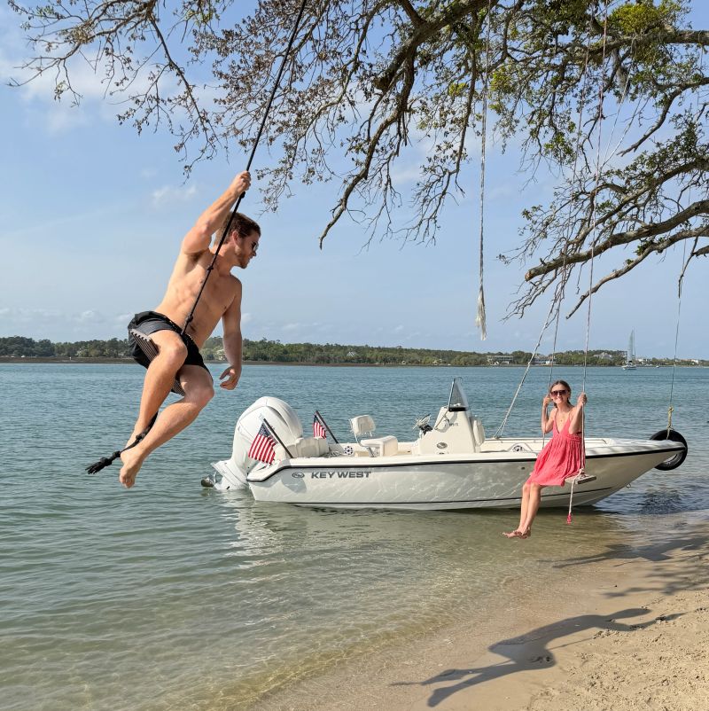 Rope swing tropical beach
